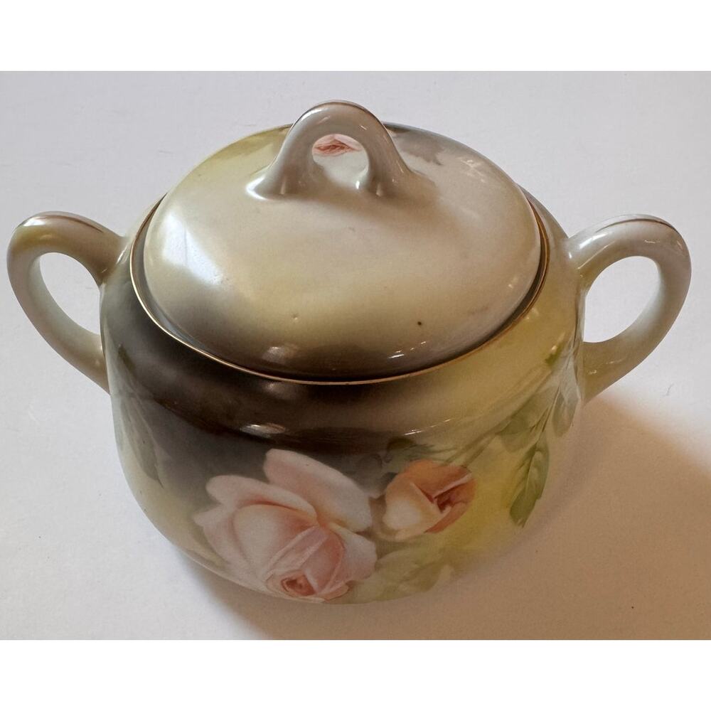 Vtg RS Germany Sugar Bowl Hand Painted 6"H Floral Porcelain